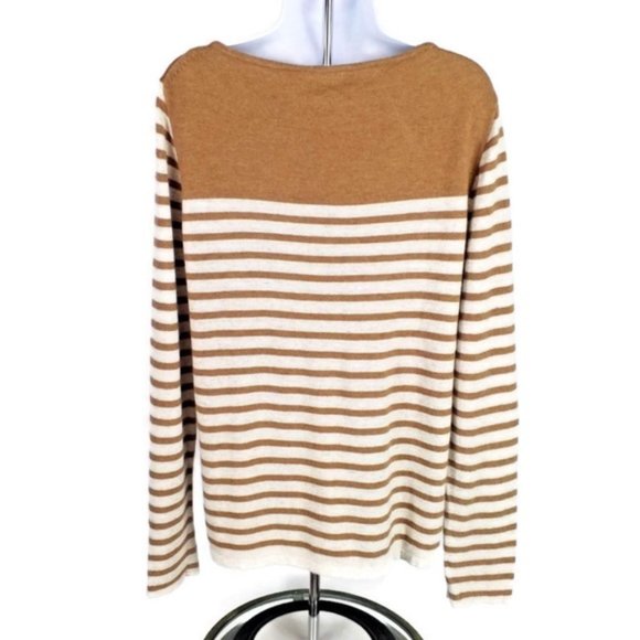 J Crew Factory Breton Tan Cream Stripe Long Sleeve Embellished Sweater Womens XL - Picture 4 of 10
